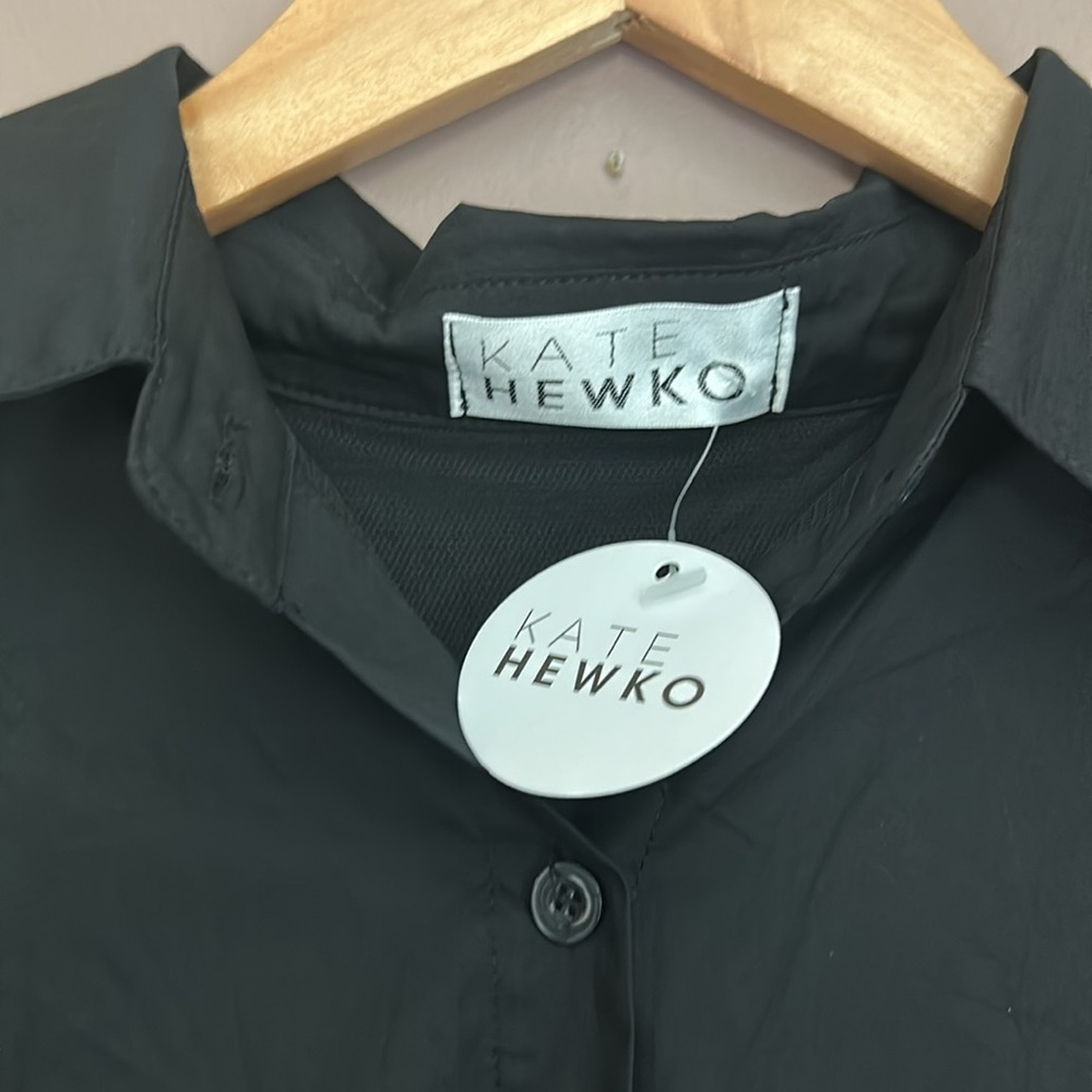 Kate Hewko Black Button-Up Tulle Hem Top OS Artsy Goth Lagenlook XL NWT - Picture 12 of 15